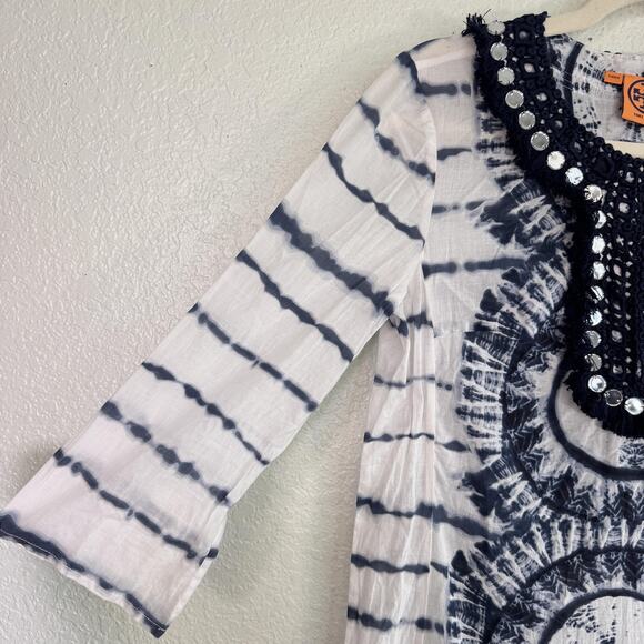 Tory Burch Tunic Womens 6 Tie Dye Mirror Embellished Boho Festival Top Beachy - Picture 7 of 12